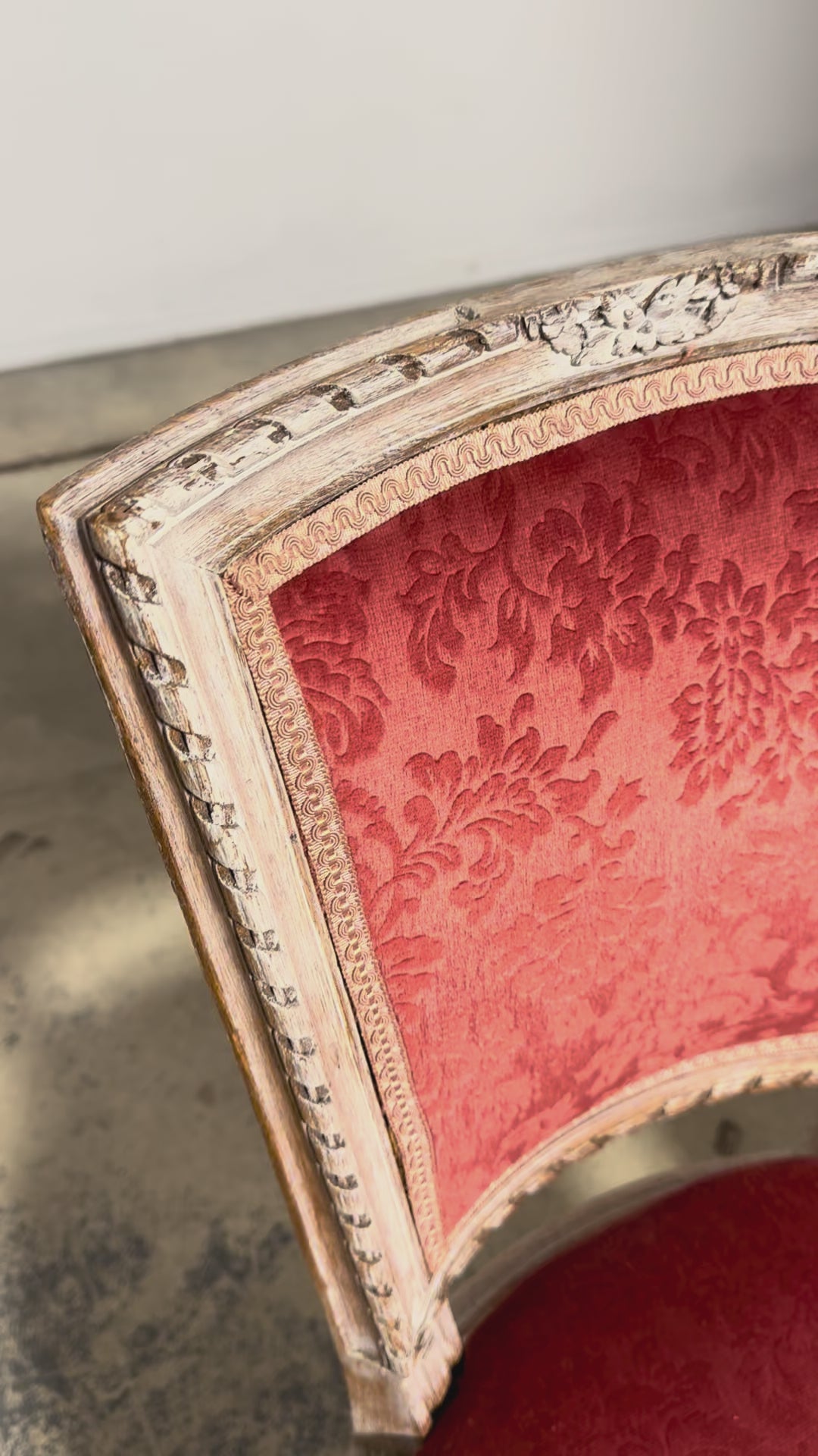 Antique French Louis XVI Style Painted Side Chairs W/ Red Velvet Damask – A Pair