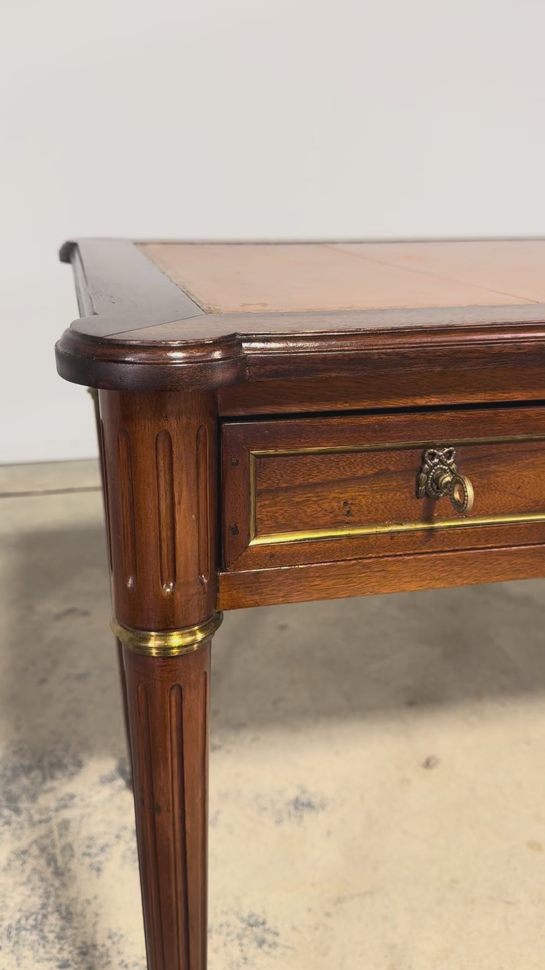 French Louis XVI Style Mahogany Writing Desk W/ Cognac Leather Top