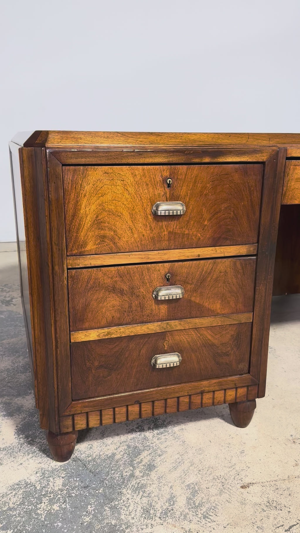 1930s French Art Deco Walnut Partner Desk with Leather Top
