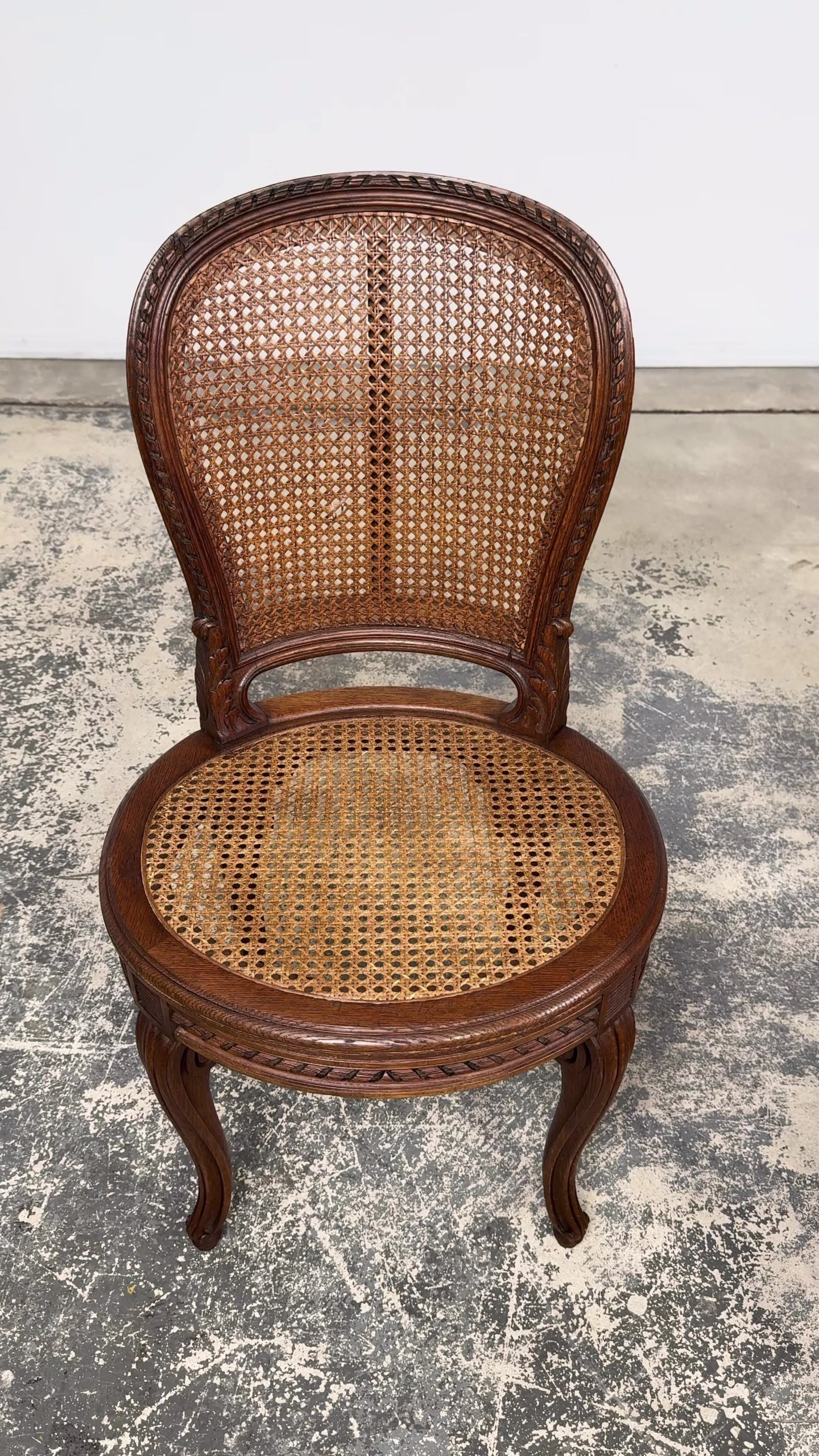 Set of Six Mid-19th Century French Napoleon III Carved Oak and Cane Dining Chairs