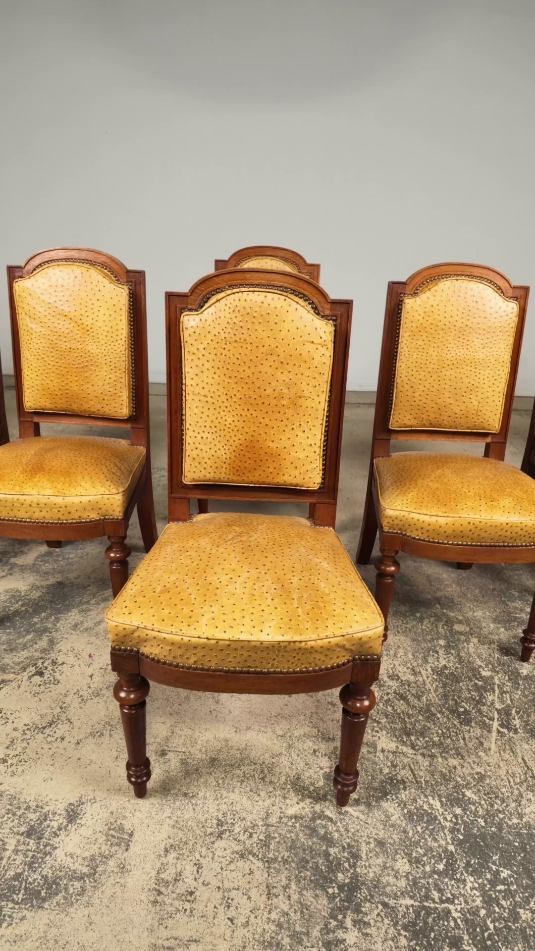 Set of 8 Late 19th Century French Napoleon III Oak Dining Chairs in Ostrich-Embossed Leather