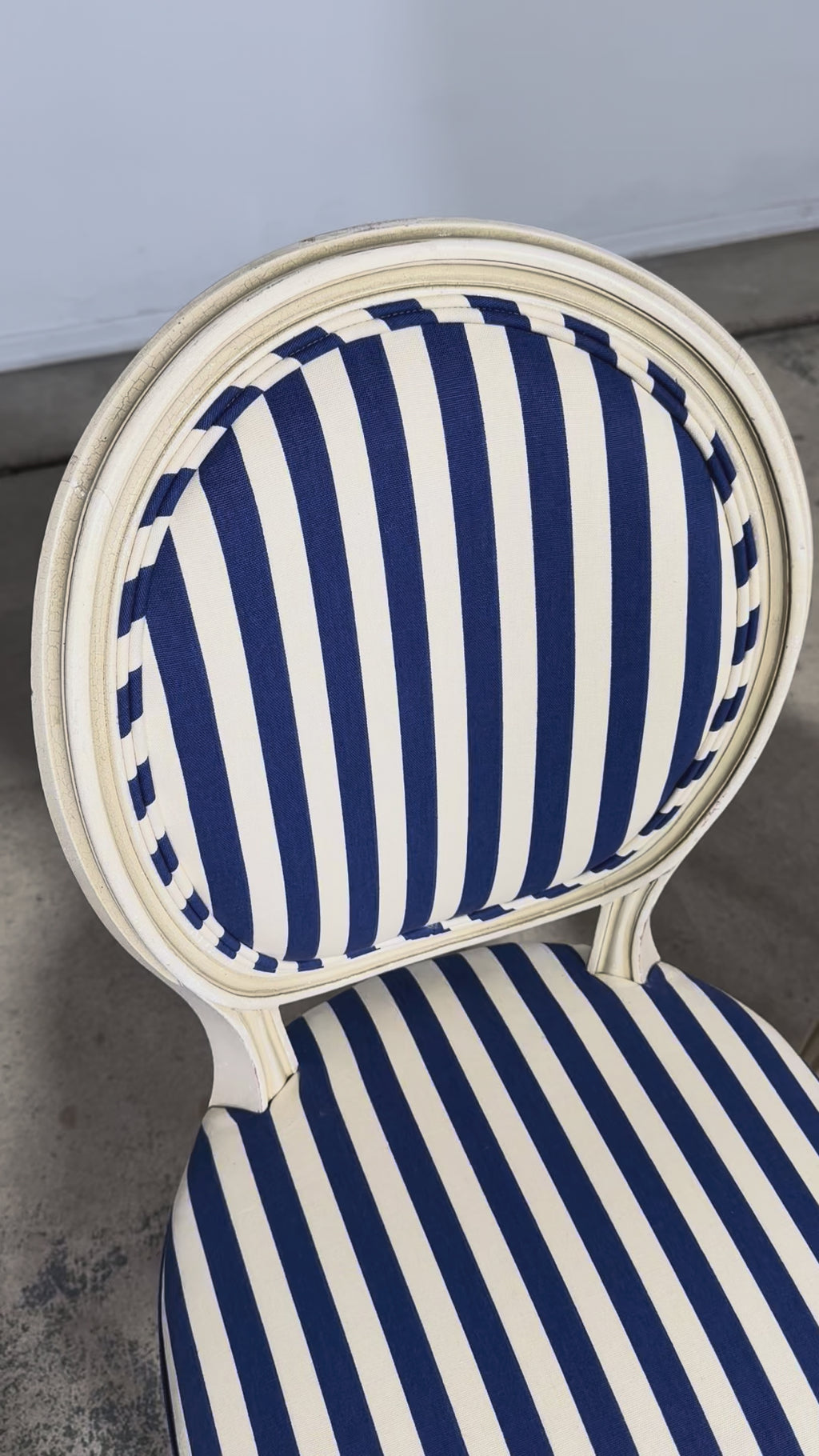 Pair of Antique French Louis XVI Style Painted Side Chairs in Blue Stripe