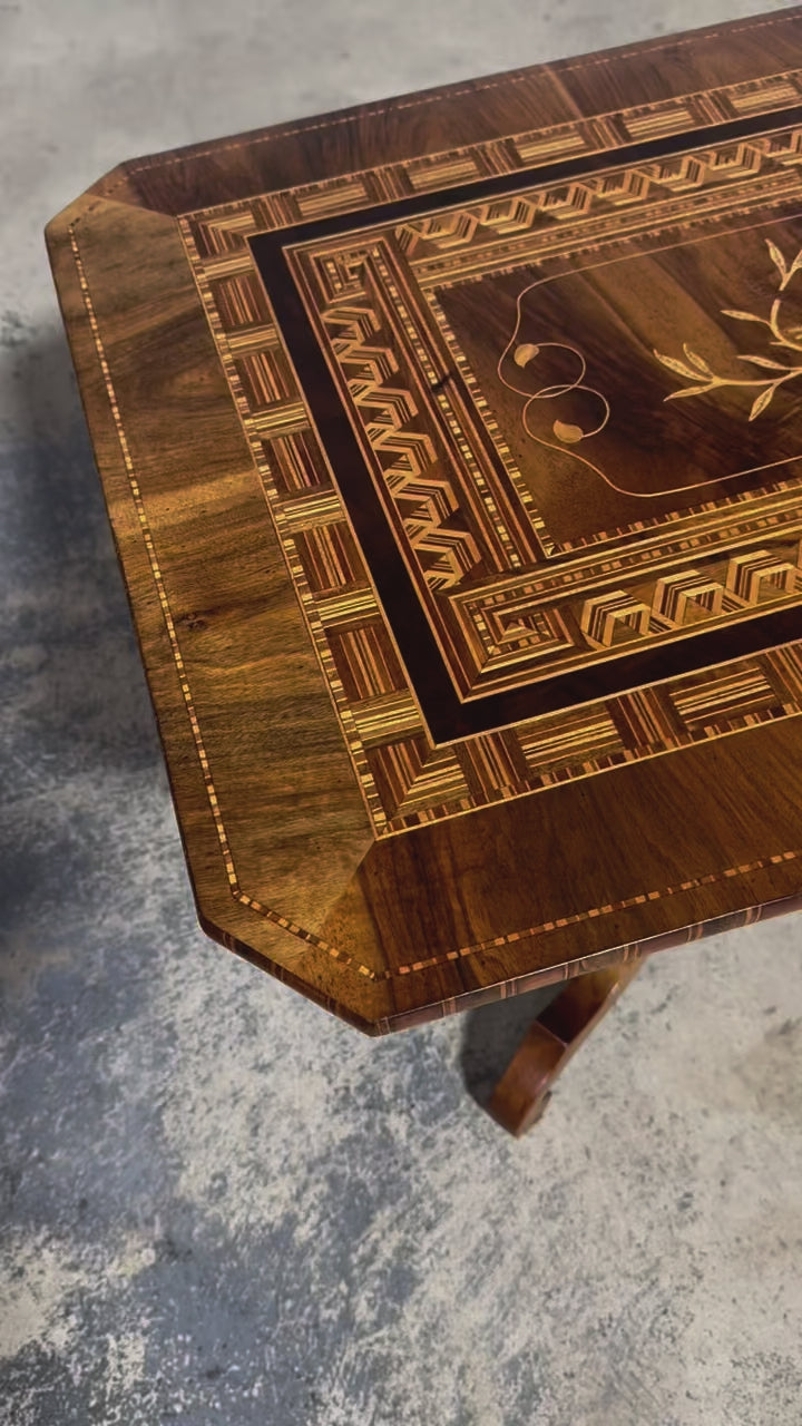 19th Century Italian Napoleon III Style Inlay Walnut Sorrento Pedestal Table