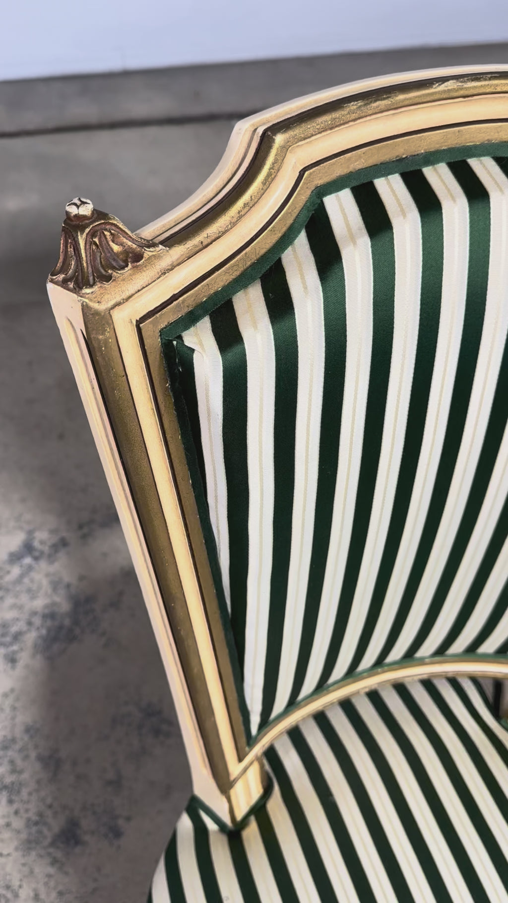 Antique French Louis XVI Style Painted Accent Side Chairs in Green Stripe - A Pair