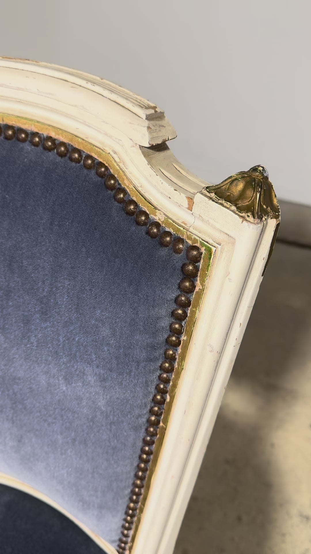 ON HOLD Antique French Louis XVI Style Painted Accent Chairs in Blue Mohair - A Pair
