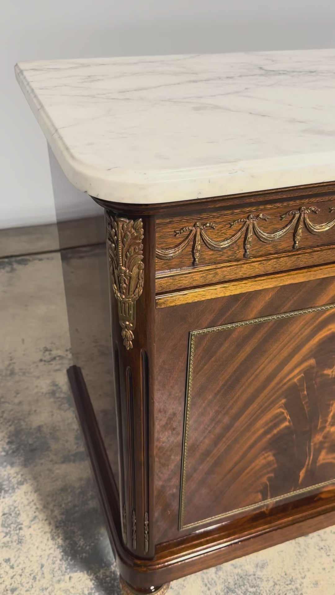 French Louis XVI Style Mahogany Sideboard Buffet W/ Carrara Marble
