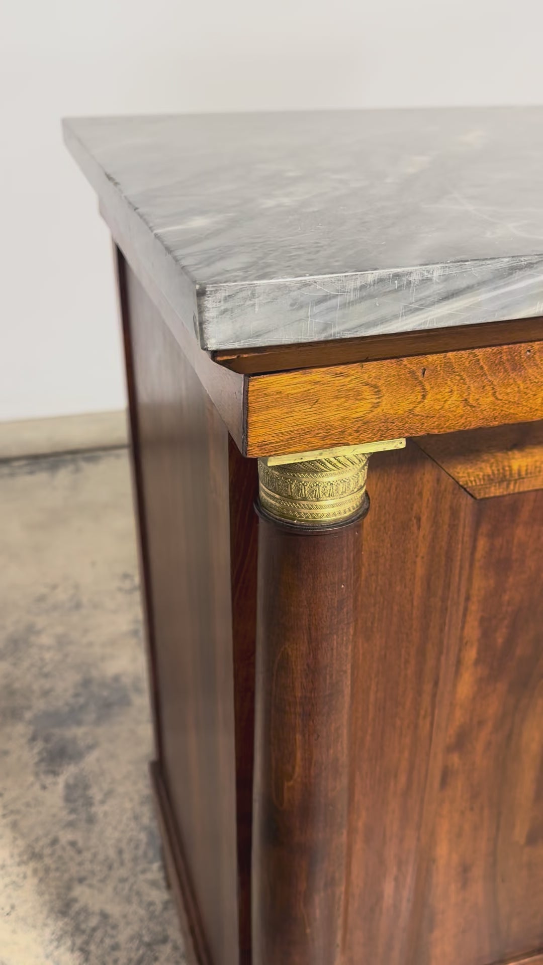 Early 19th Century French Empire Walnut Buffet with Grey Marble Top