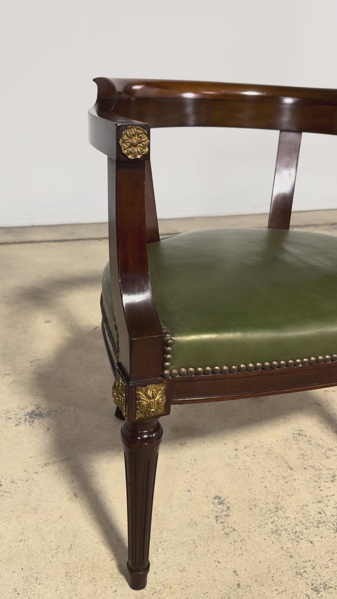 Late 19th Century French Napoleon III Mahogany Desk Chair with Olive Green Leather
