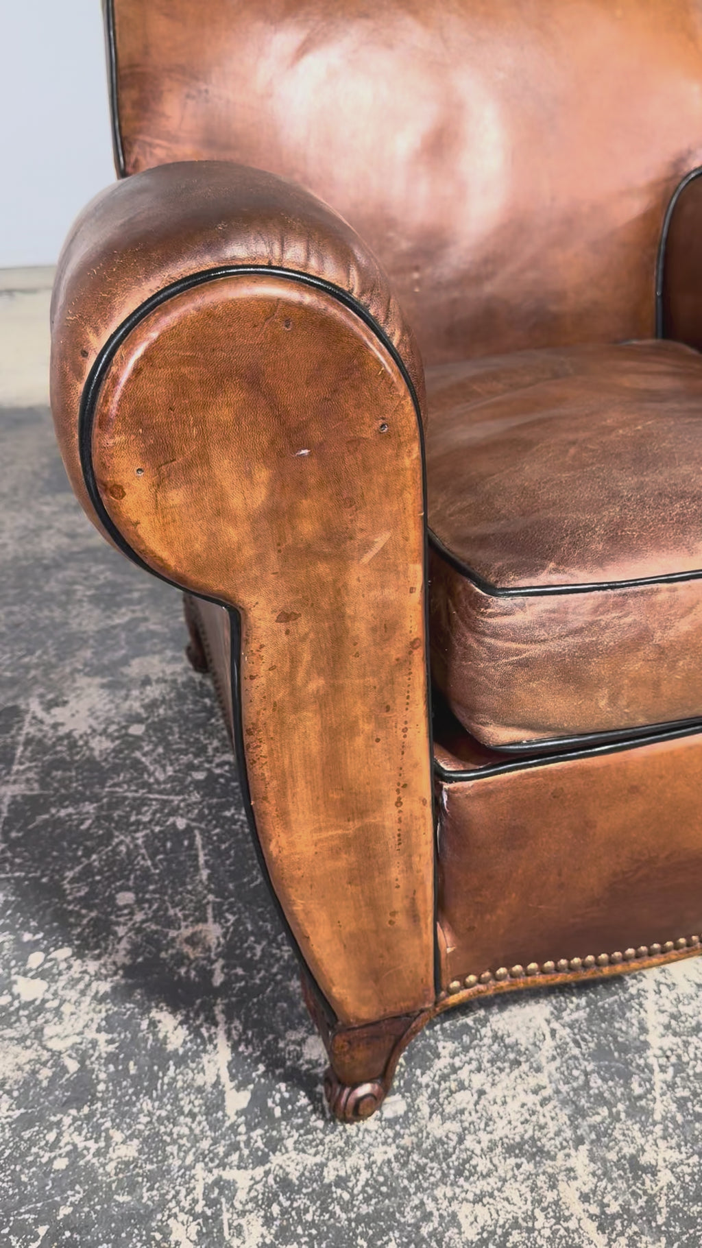 Antique French Louis XV Style Brown Leather Club Chairs - A Pair