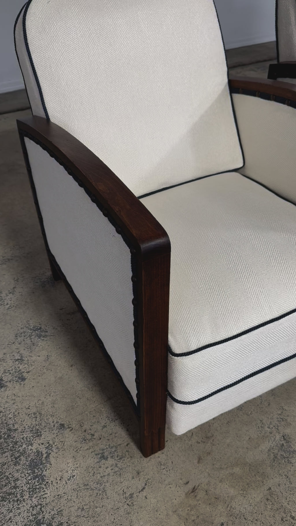 ON HOLD 1930s French Art Deco Maple Club Chairs in Cotton White- A Pair