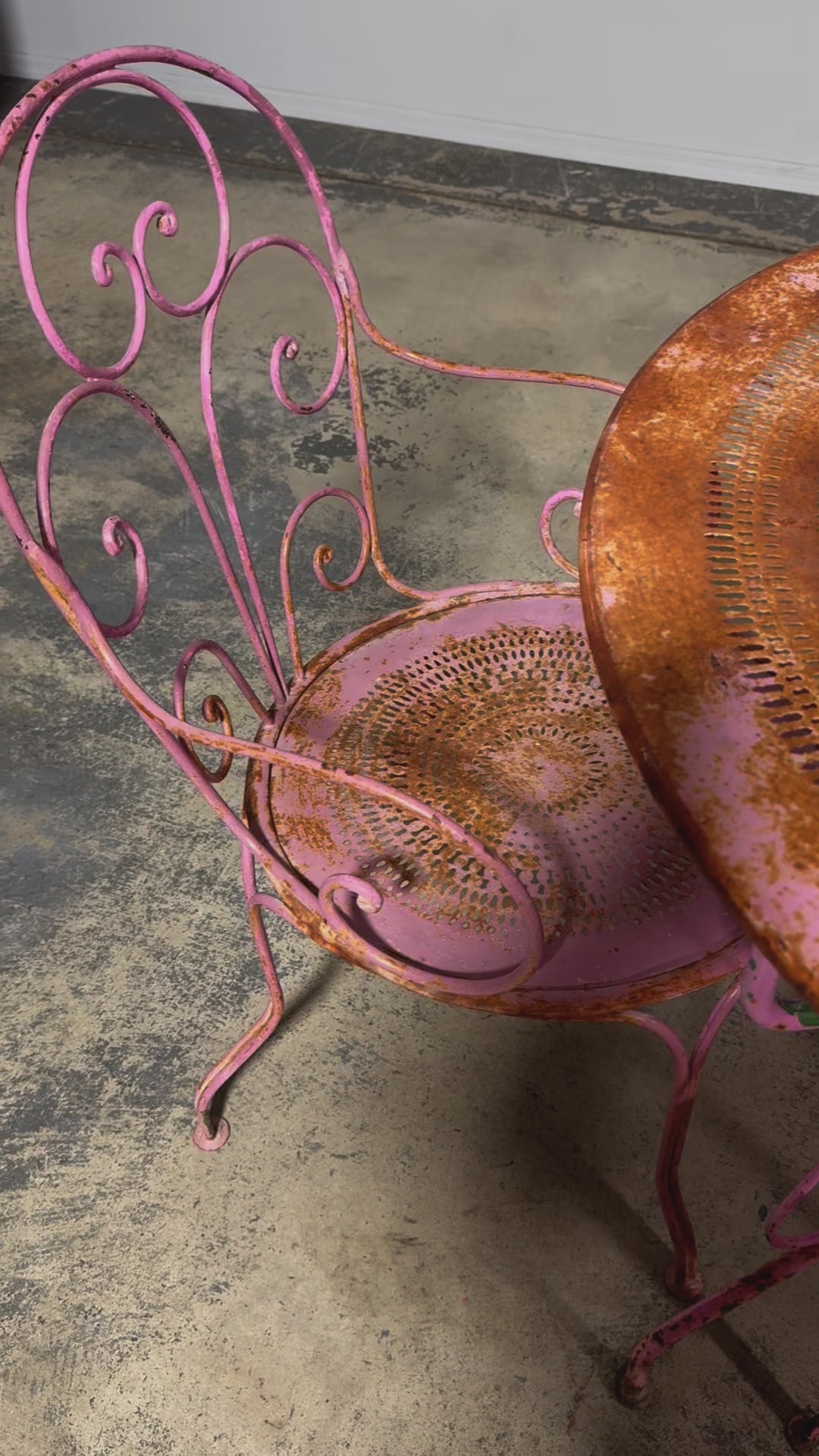 Antique French Art Nouveau Pink Wrought Iron Painted Garden Set