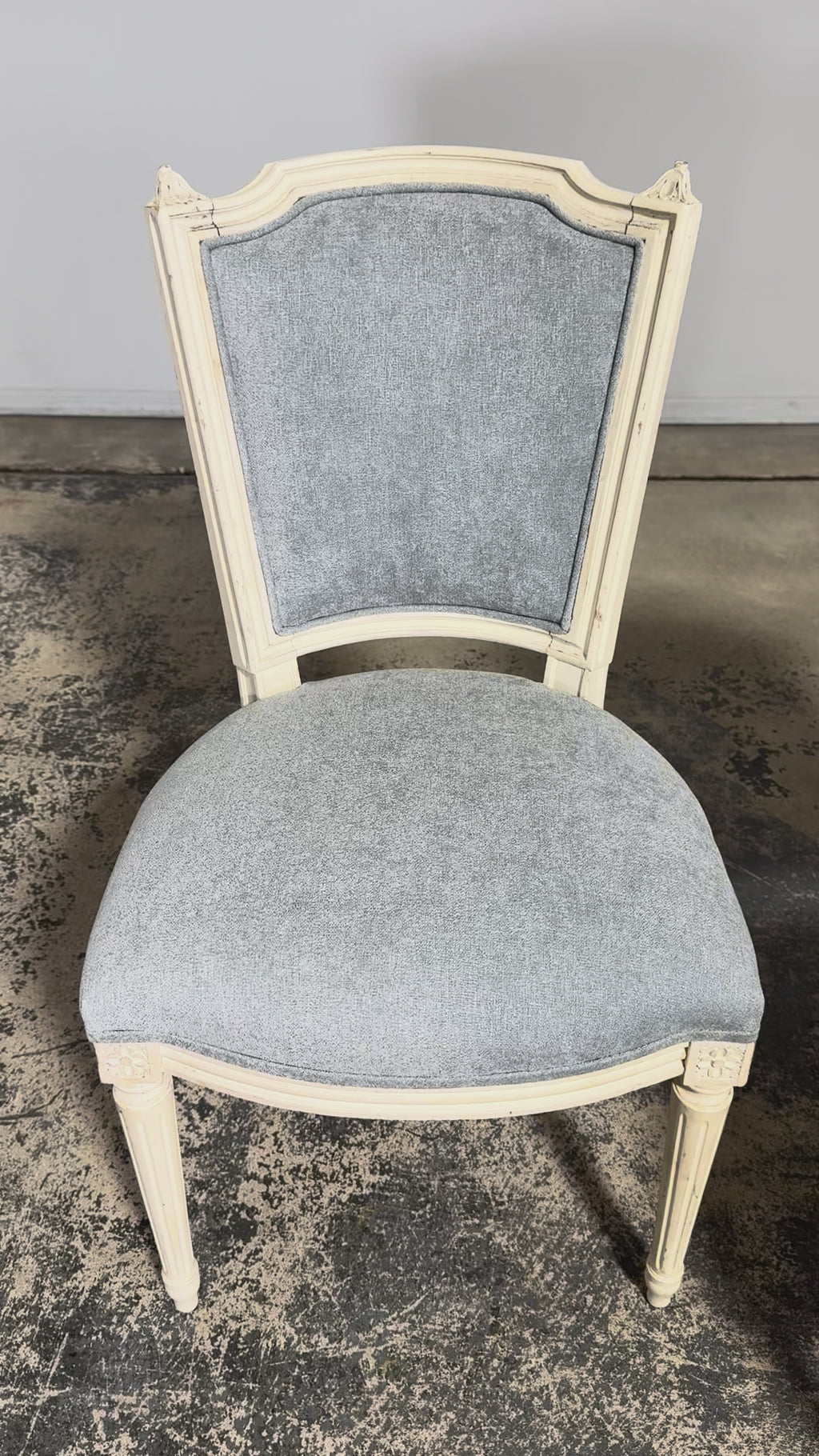 Set of 6 French Louis XVI Painted Dining Chairs in Dusty Blue, Early 20th Century