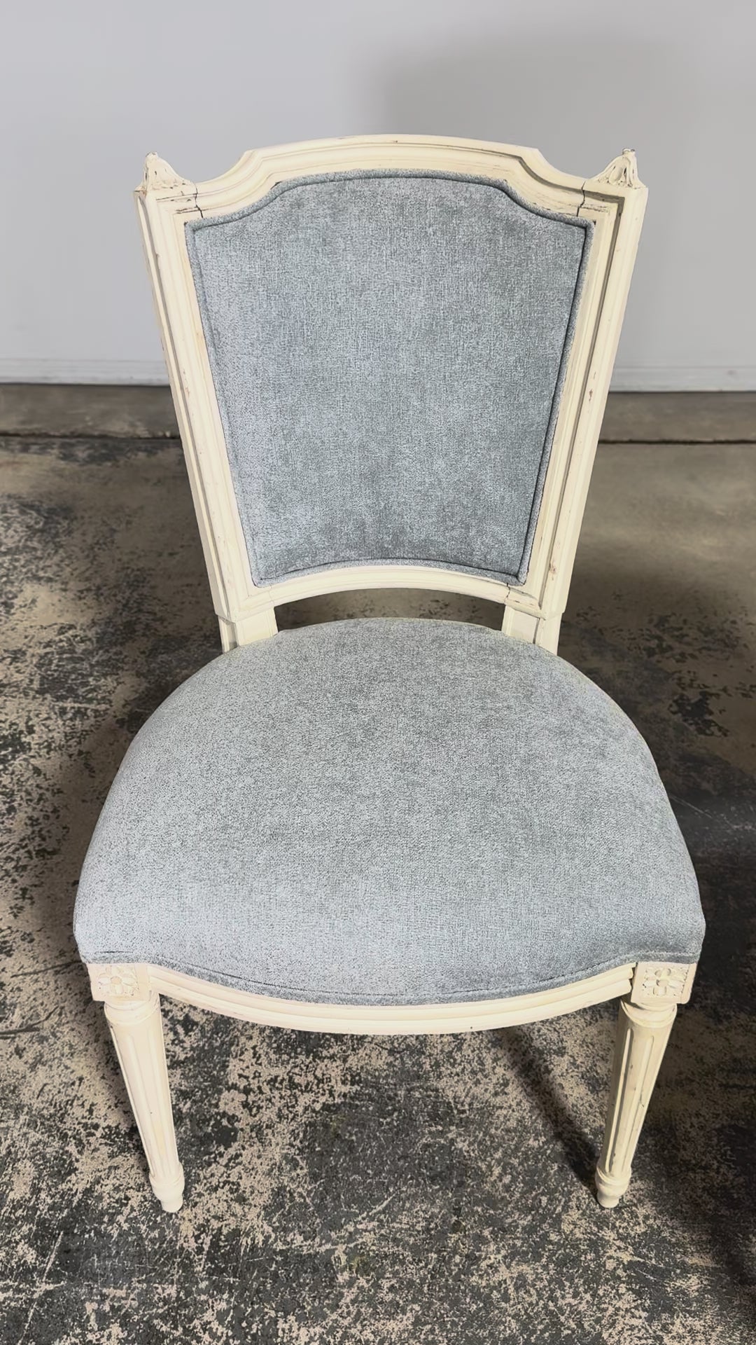 Set of 6 French Louis XVI Painted Dining Chairs in Dusty Blue, Early 20th Century