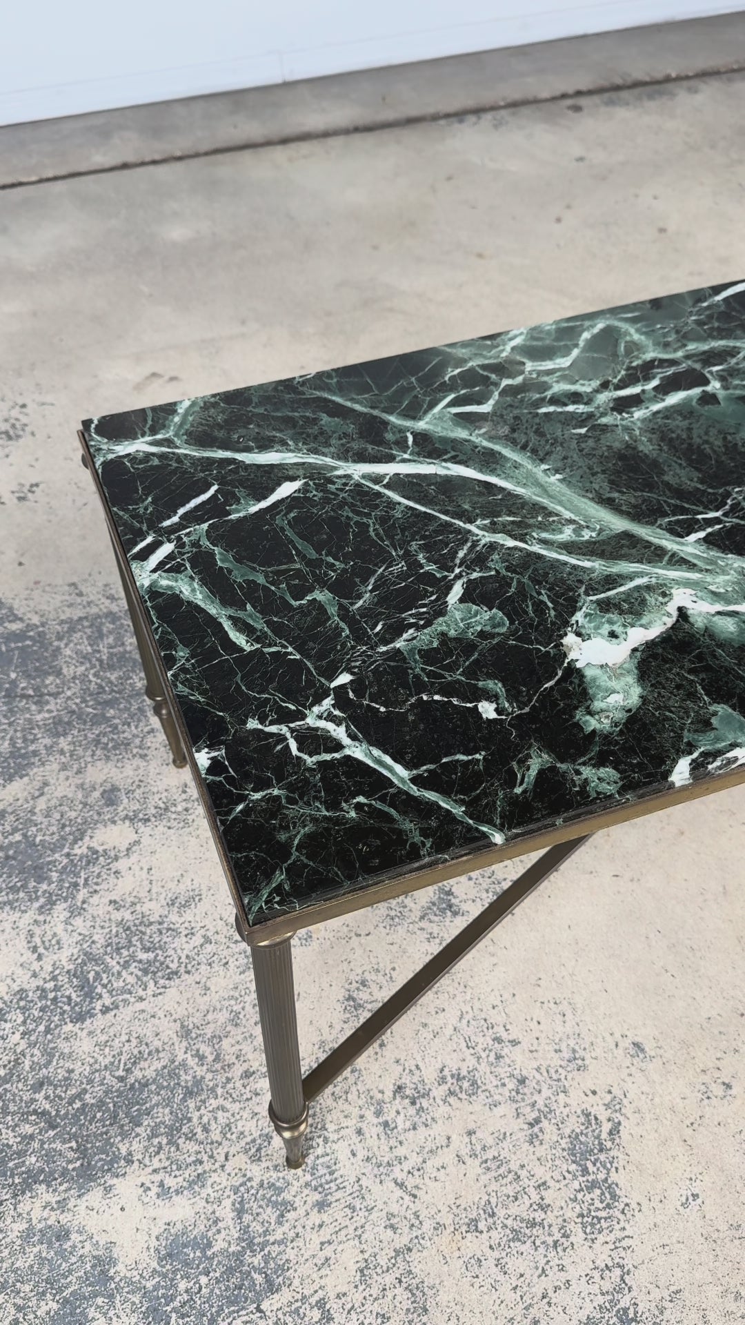 Mid-20th Century French Maison Jansen Style Brass and Green Marble Coffee Table