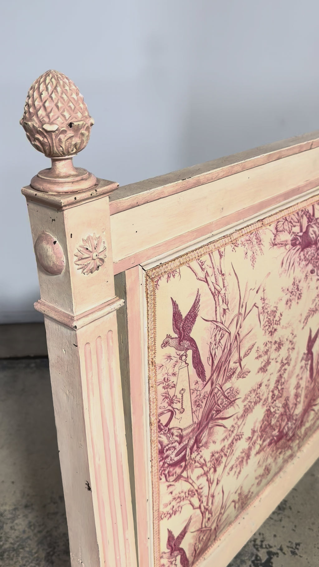 Antique French Louis XVI Style Painted Bed with Toile Panels, 19th Century