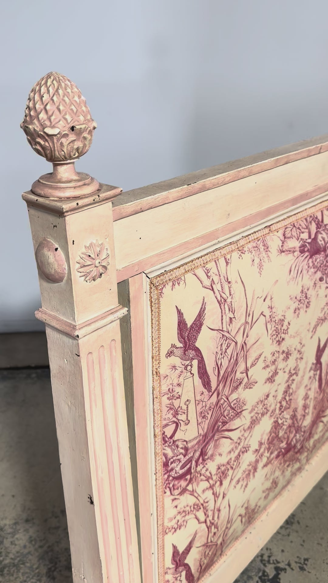 Antique French Louis XVI Style Painted Bed with Toile Panels, 19th Century