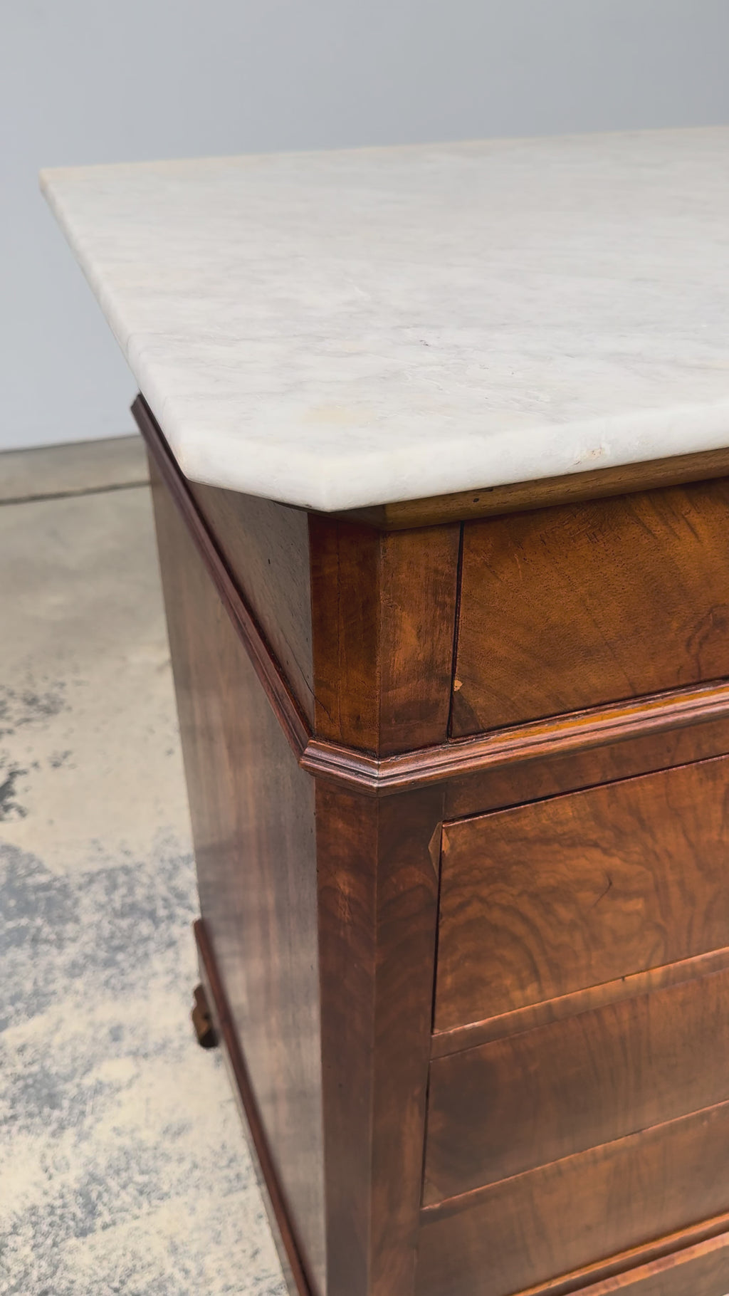 ON HOLD Mid-19th Century French Louis Philippe Walnut Commode with Carrara Marble Top