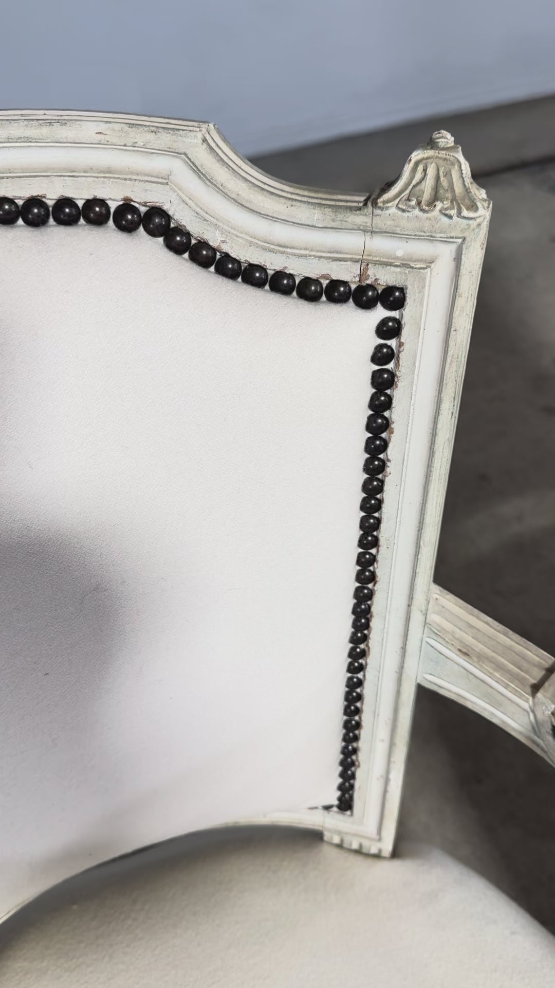 Antique French Louis XVI Painted Armchairs in Off-White Wool - A Pair