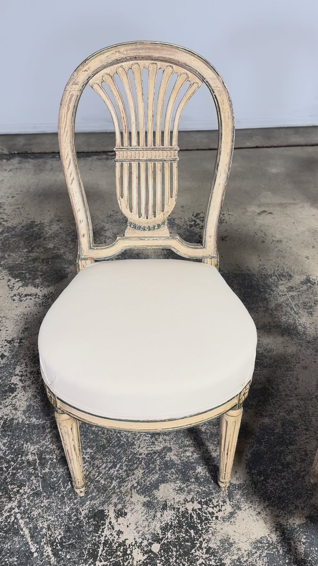 Antique French Louis XVI Style Lyre Back Painted Dining Chairs - Set of 6