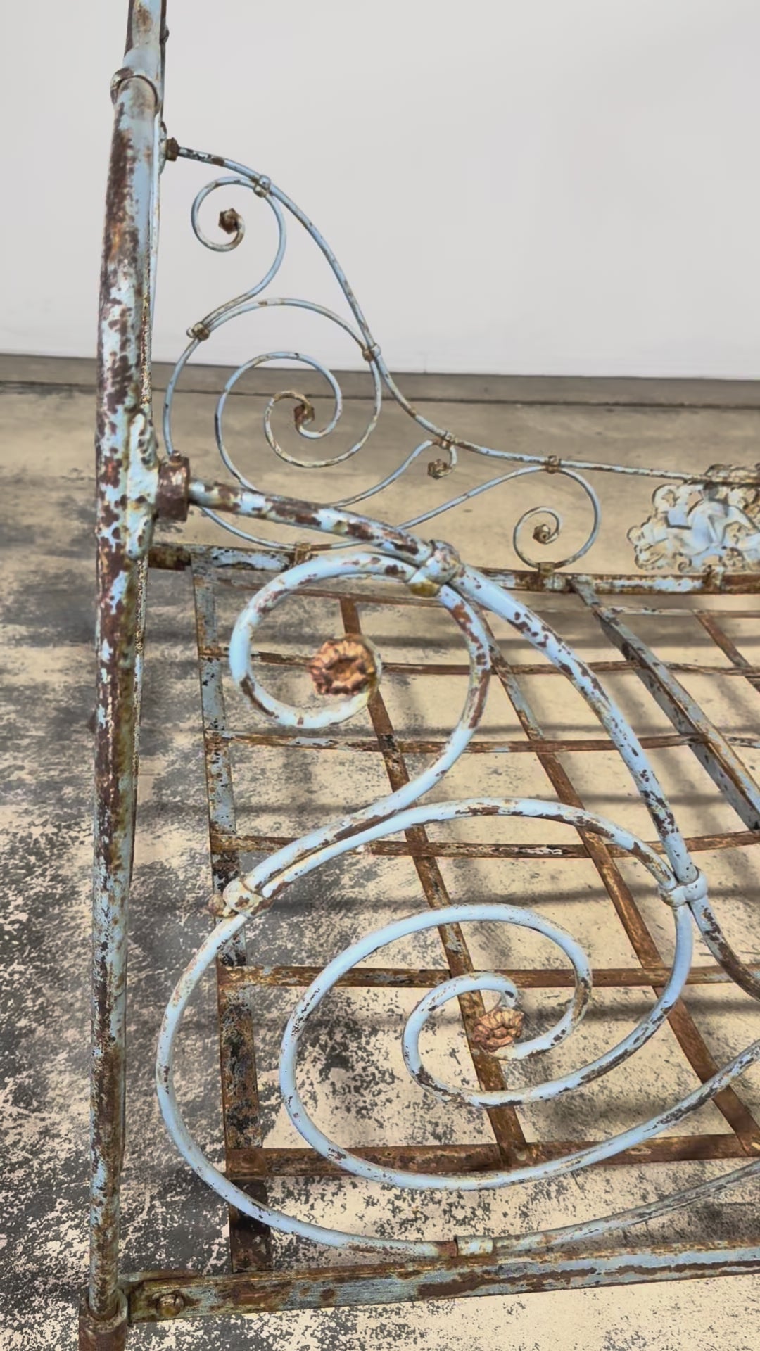 19th Century French Napoleon III Wrought Iron Painted Blue Outdoor Daybed
