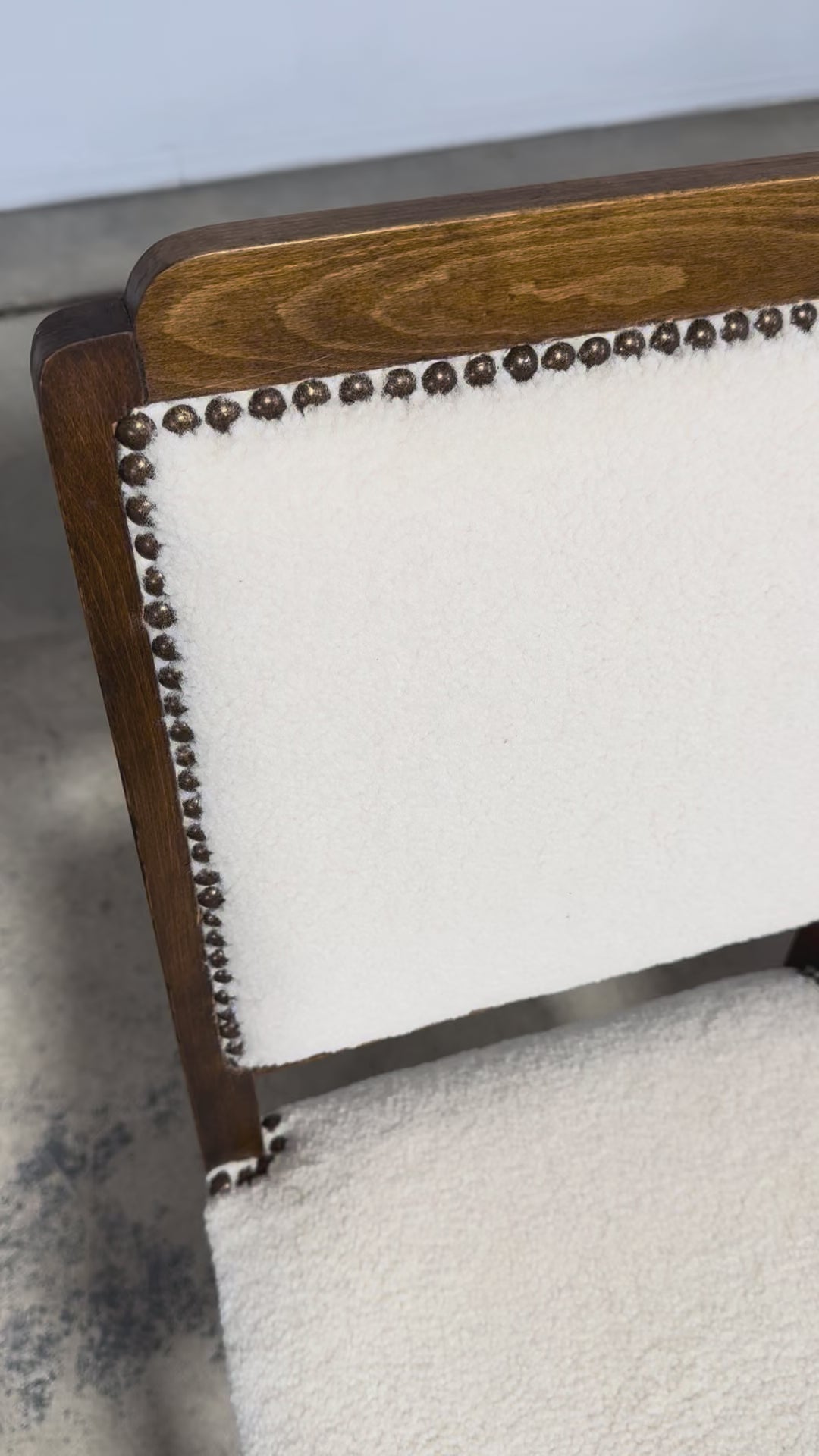 French Art Deco Maple Accent Side Chairs in Cream Boucle - A Pair