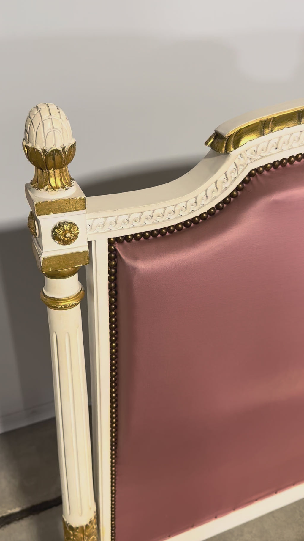 Mid-Century Louis XVI Twin Bed Frames, Pink Silk, Painted Wood, 1940