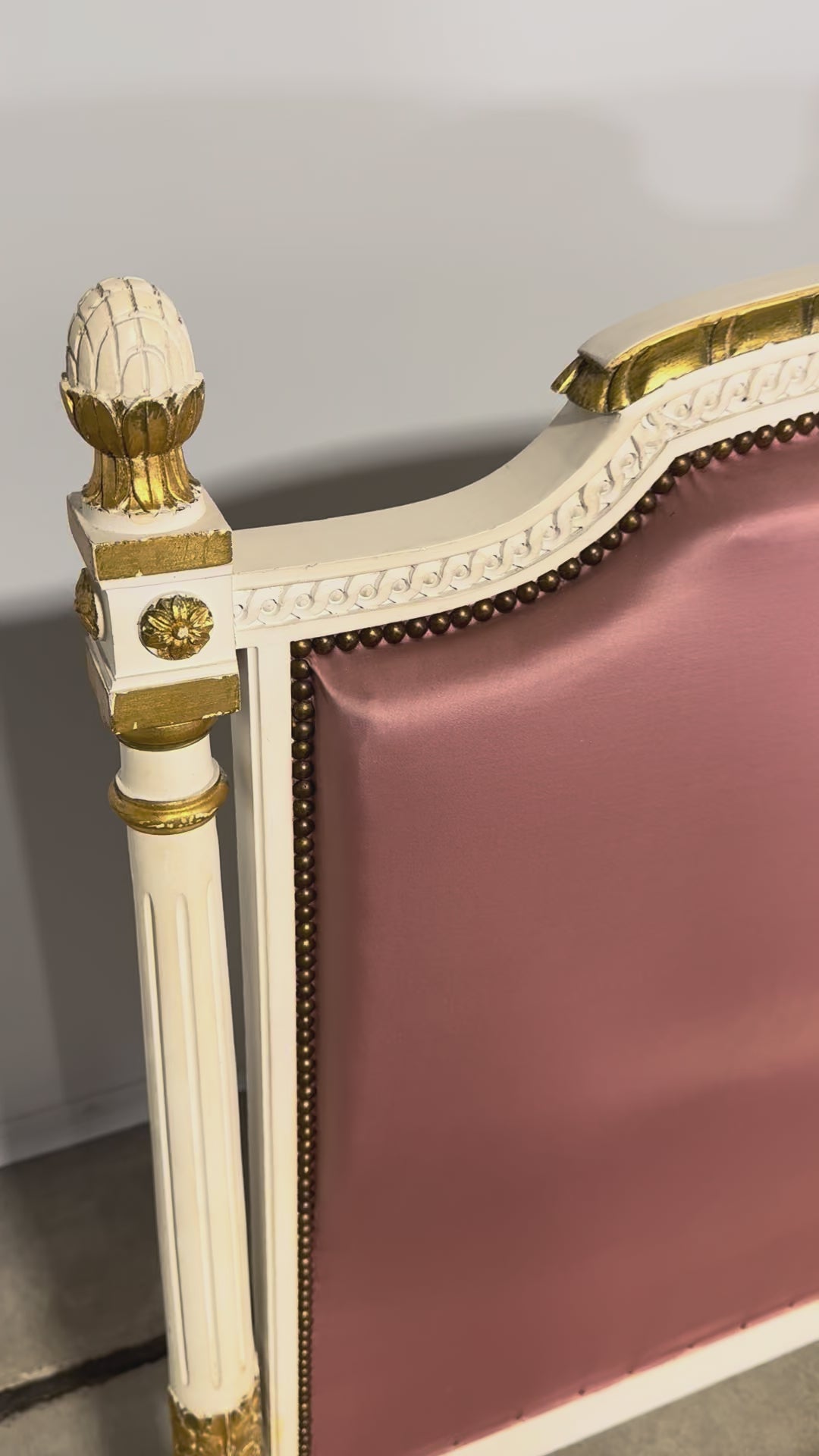 Mid-Century Louis XVI Twin Bed Frames, Pink Silk, Painted Wood, 1940
