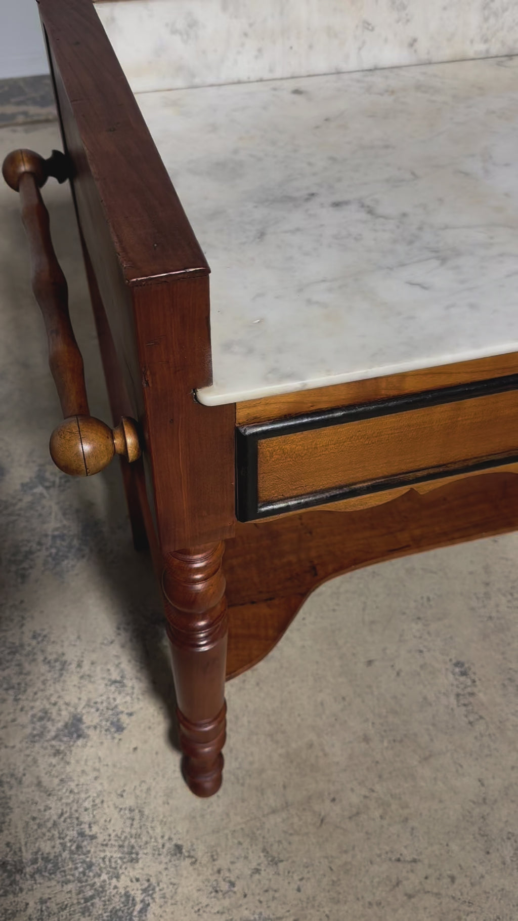 Antique French Louis Philippe Provincial Maple Wash Table or Vanity W/ White Marble Top