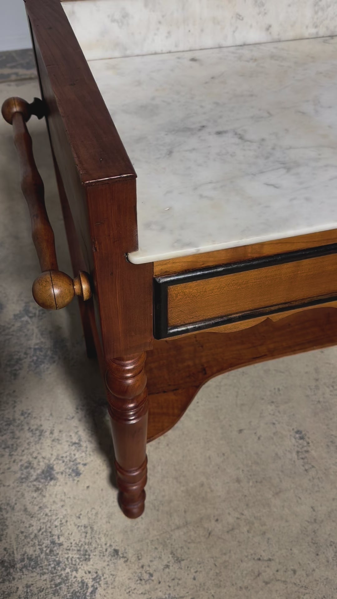 Antique French Louis Philippe Provincial Maple Wash Table or Vanity W/ White Marble Top