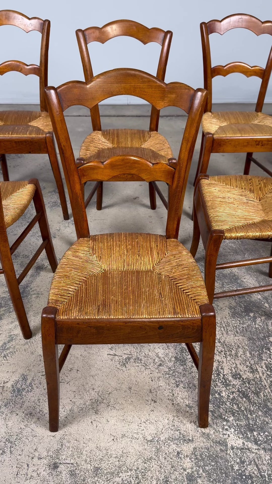 Set of 14 Mid-19th Century French Provincial Petite Maple Rush Seat Dining Chairs