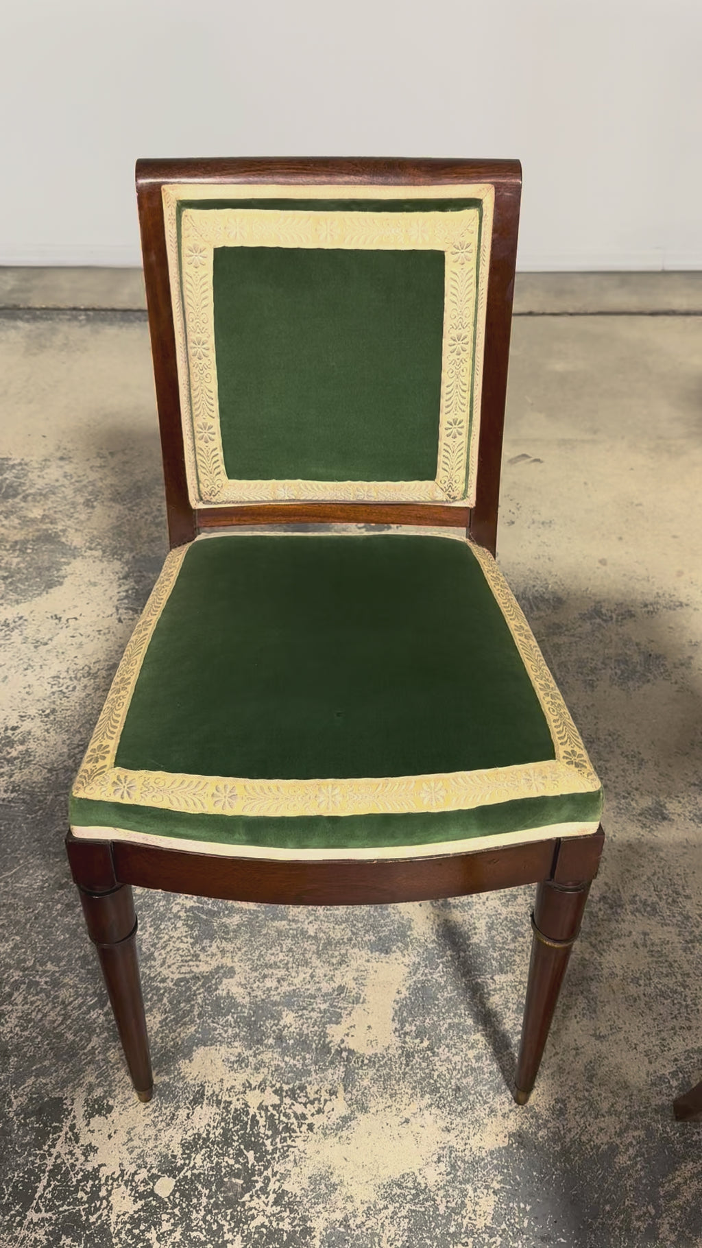 1930s French Art Deco Mahogany Dining Chairs in Olive Green Velvet - Set of 6