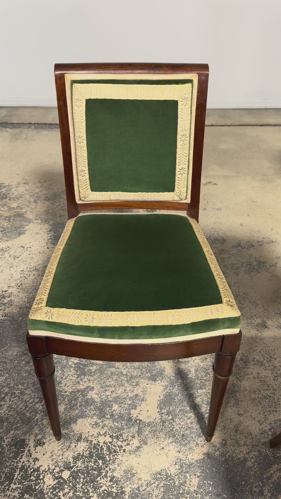 1930s French Art Deco Mahogany Dining Chairs in Olive Green Velvet - Set of 6