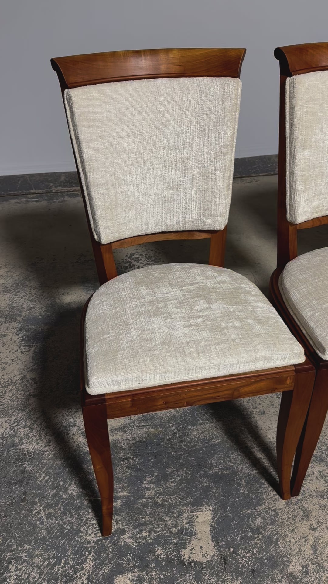 1930s French Art Deco Maple Dining Chairs W/ Off-White Chenille - Set of 6