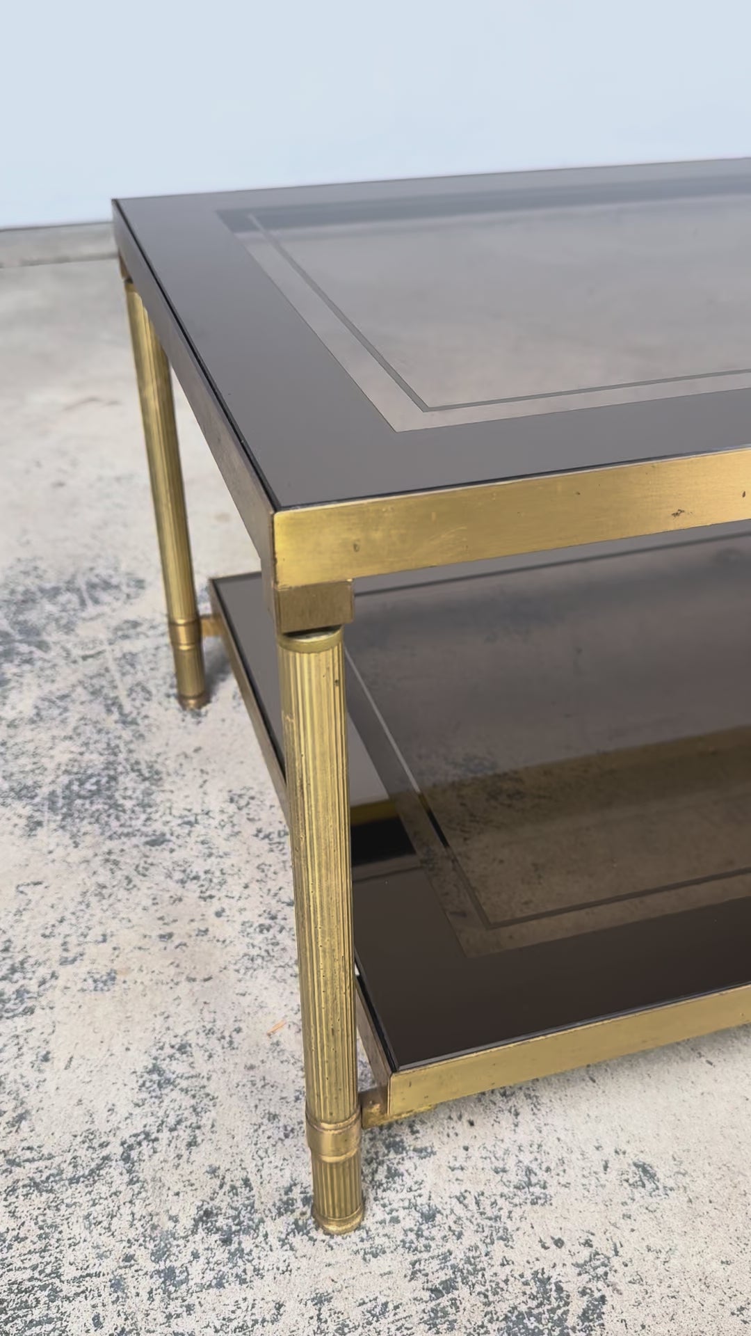 Mid-20th Century French Neoclassical Brass and Smoked Glass Coffee Table
