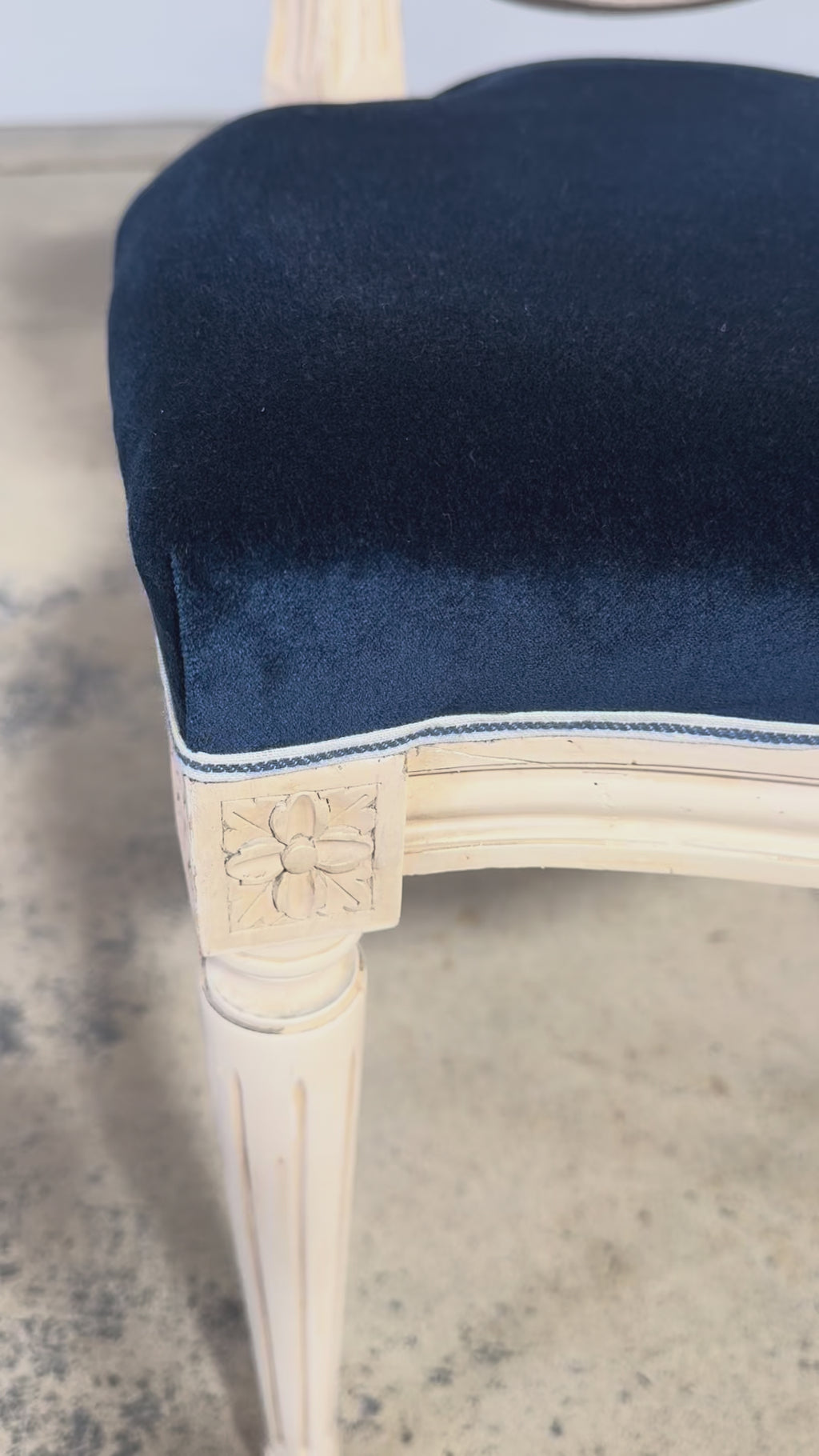 A Pair of Antique French Louis XVI Style Painted Side Chairs in Navy