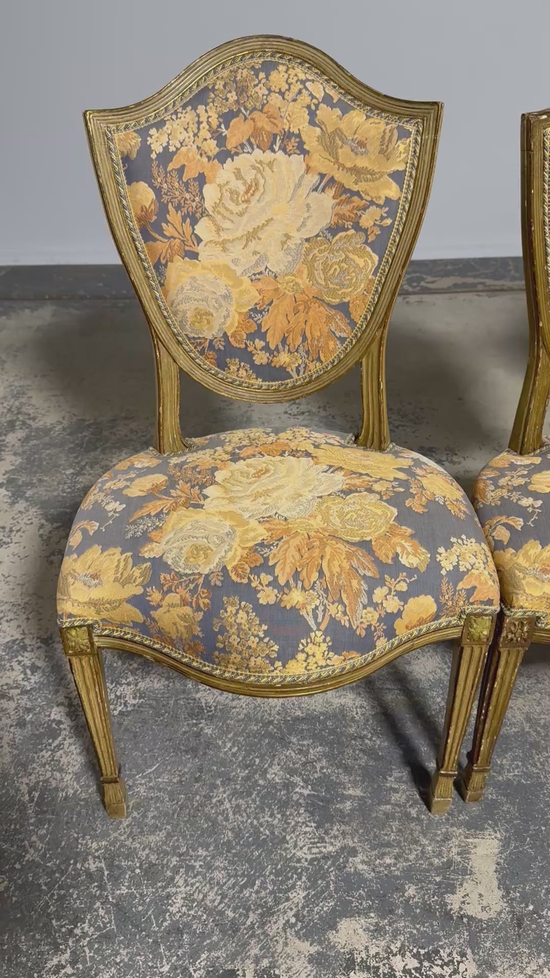 Antique French Neoclassical Louis XVI Painted Dining Chairs W/ Floral Fabric - Set of 6