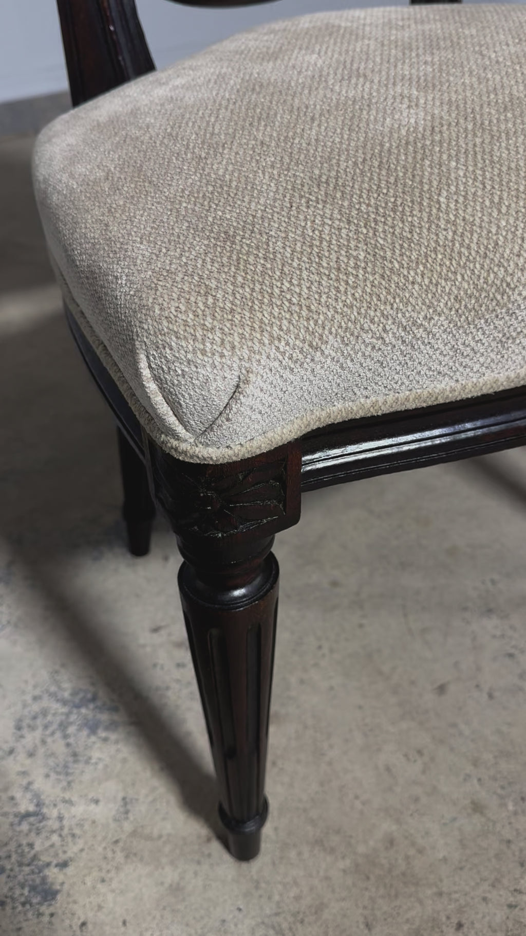 Antique French Louis XVI Style Maple Side Chairs in Beige Chenille - A Pair