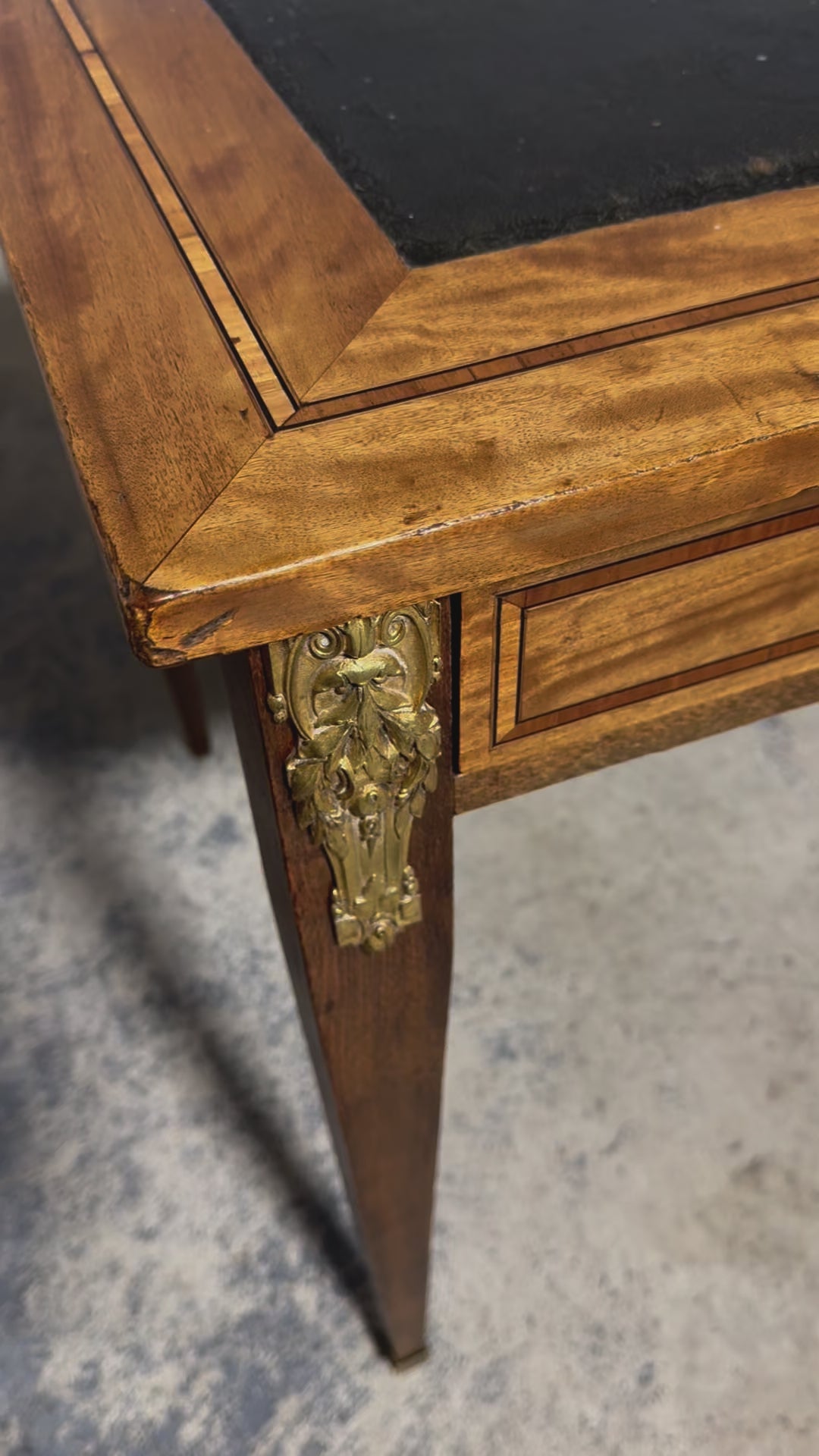 19th Century French Louis XVI Style Satinwood Writing Desk W/ Green Vinyl