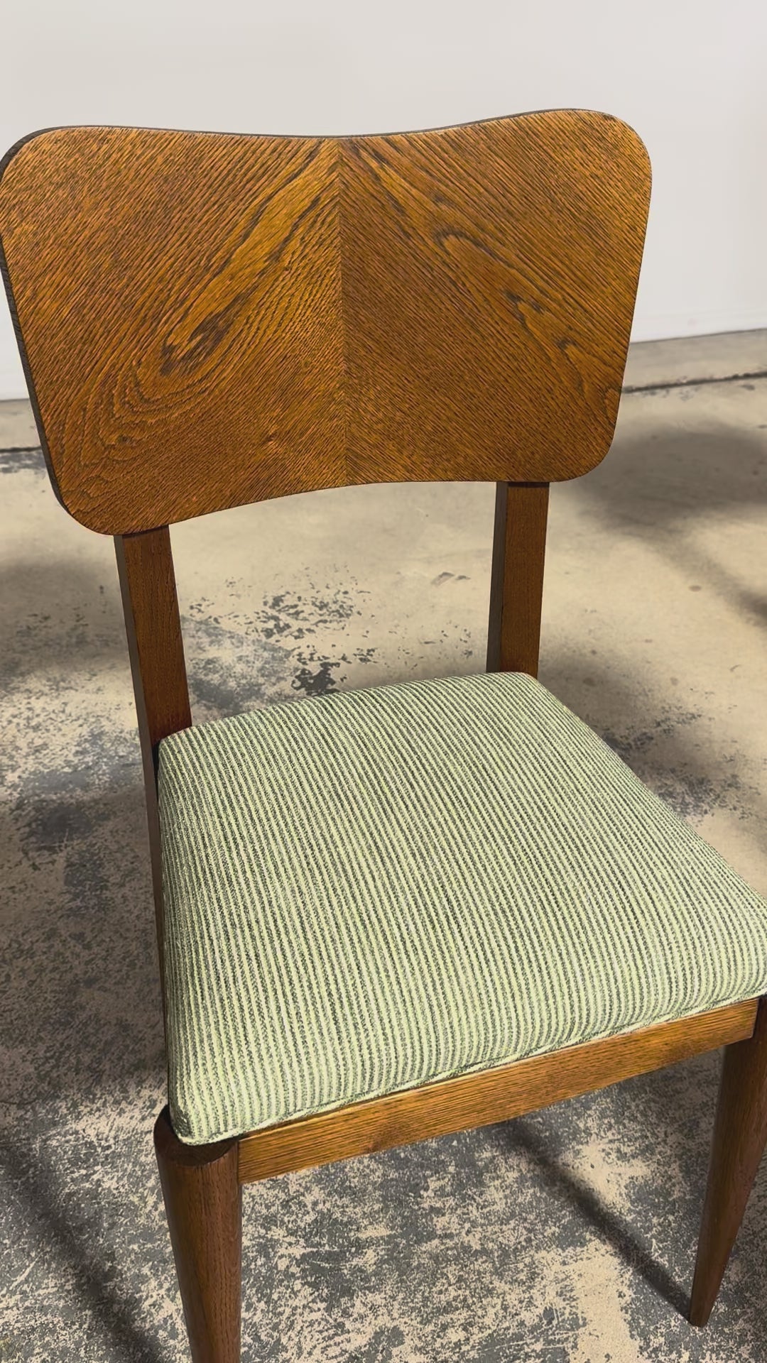 Set of Six French Art Deco Dining Chairs, Oak & Chenille, 1930s