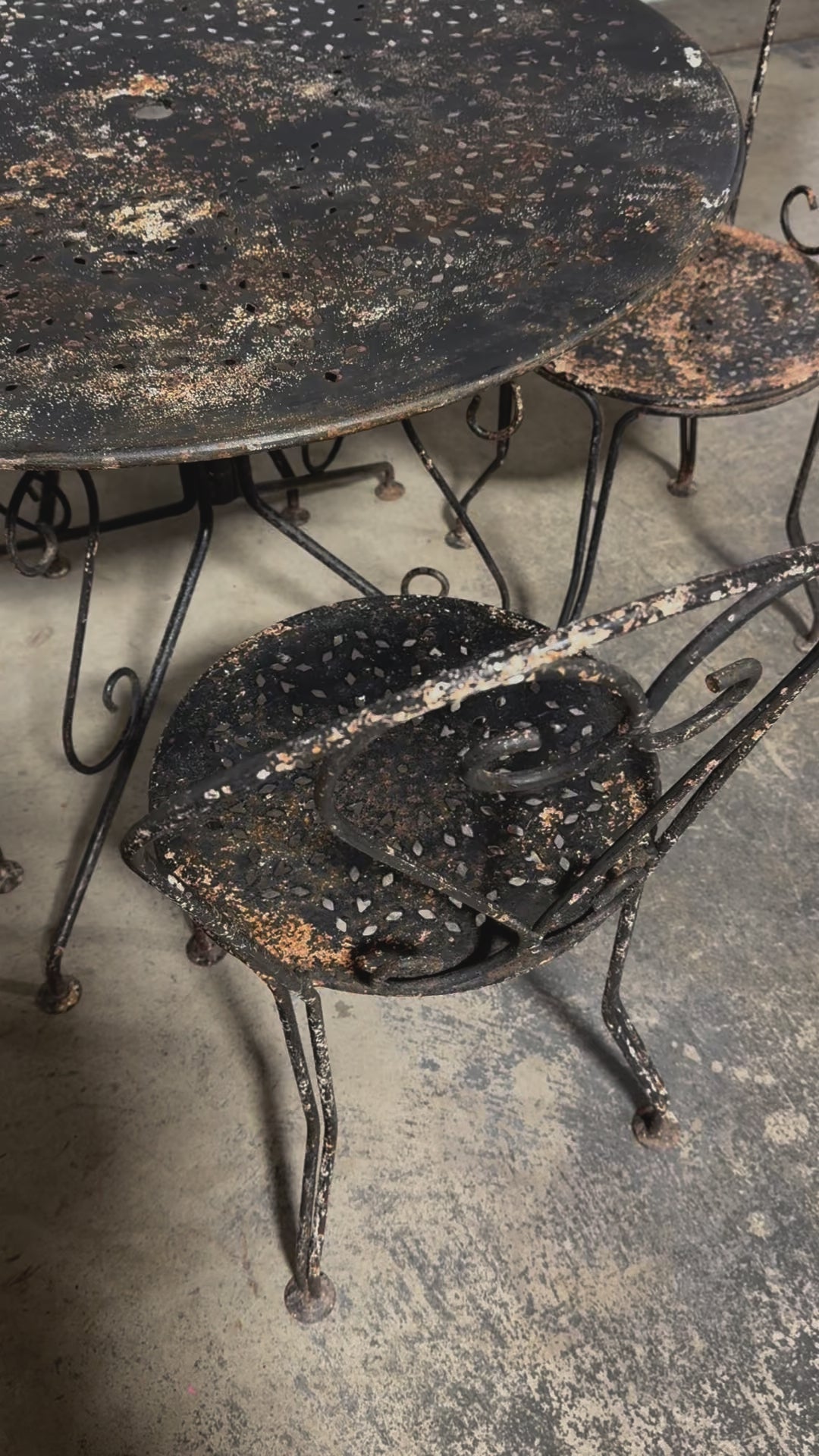 Antique French Art Nouveau Black Wrought Iron Painted Garden Set