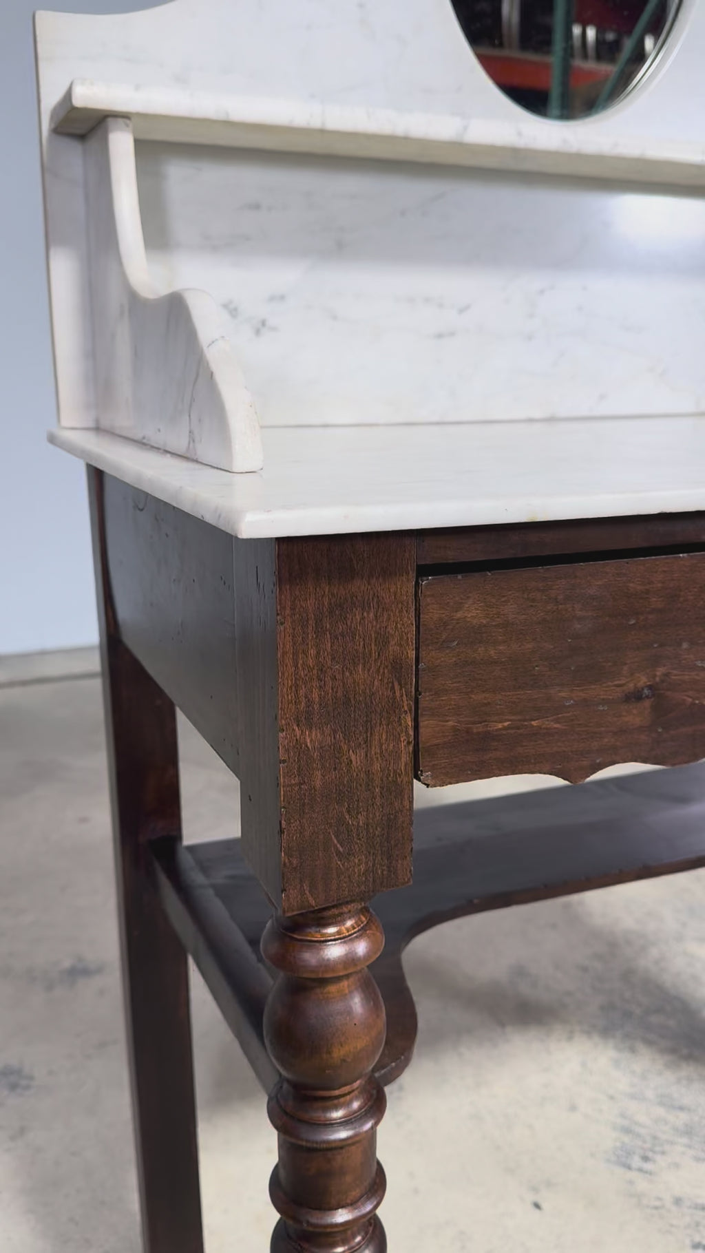 Antique French Provincial Louis Philippe Style Maple Vanity W/ Carrara Marble