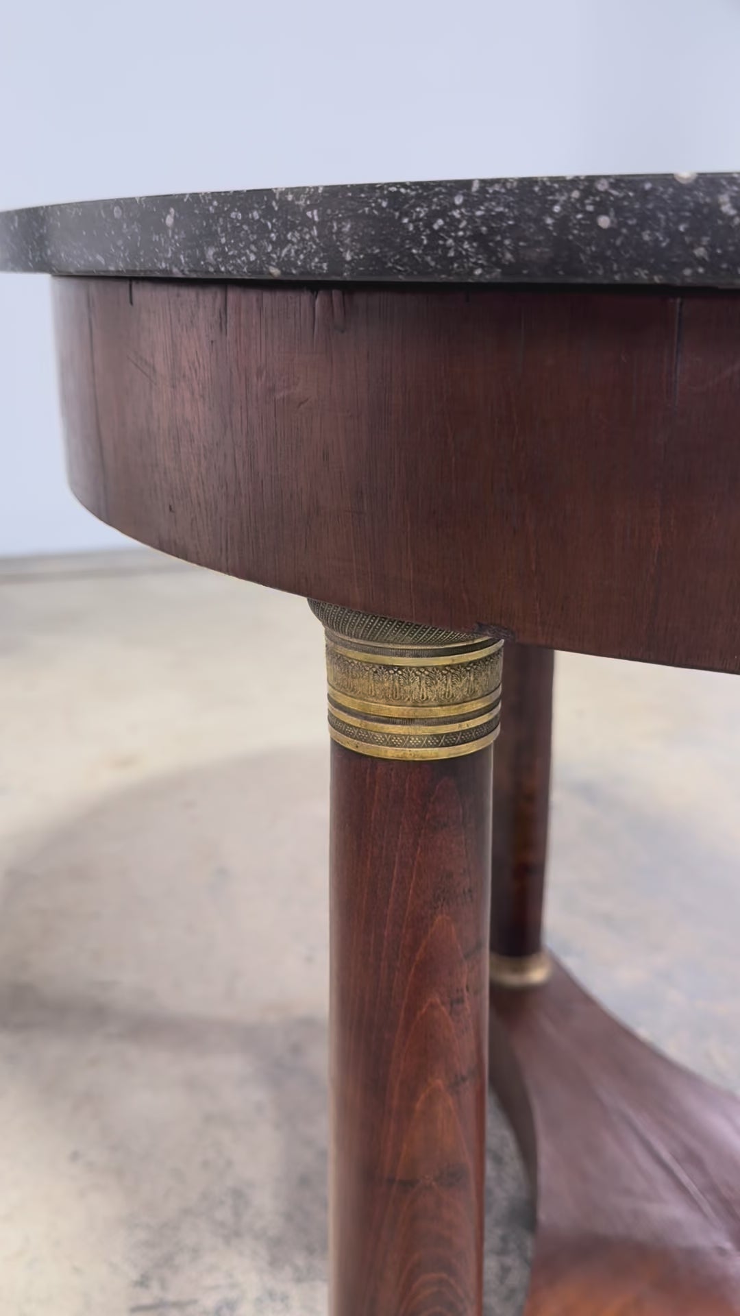 19th Century French Empire Style Walnut Pedestal Center Table with Marble Top