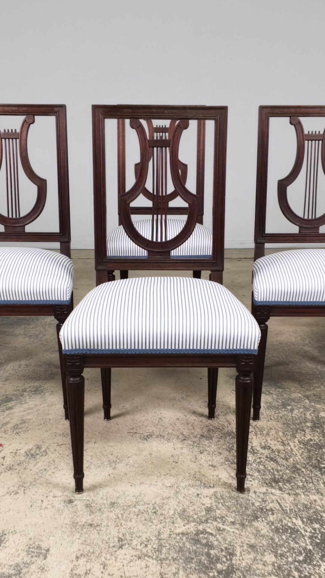 Set of 8 Early 20th Century French Louis XVI Style Mahogany Lyre Back Dining Chairs