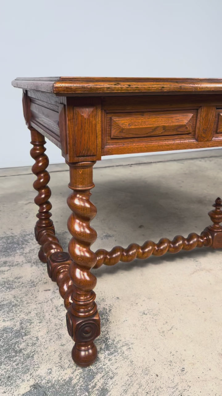 Late 19th Century French Louis XIII Oak Writing Desk with Barley Twist Legs