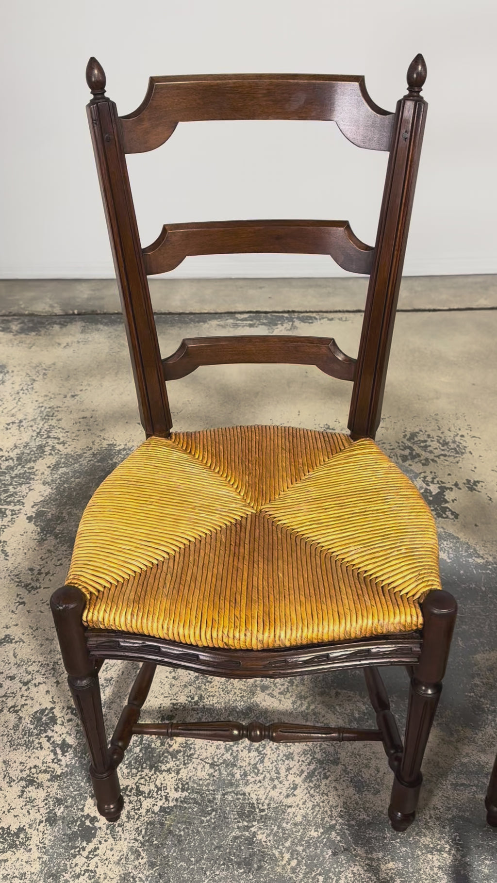 ON HOLD Antique French Louis XVI Style Ladder Back Walnut Dining Chairs W/ Rush Seats - Set of 8