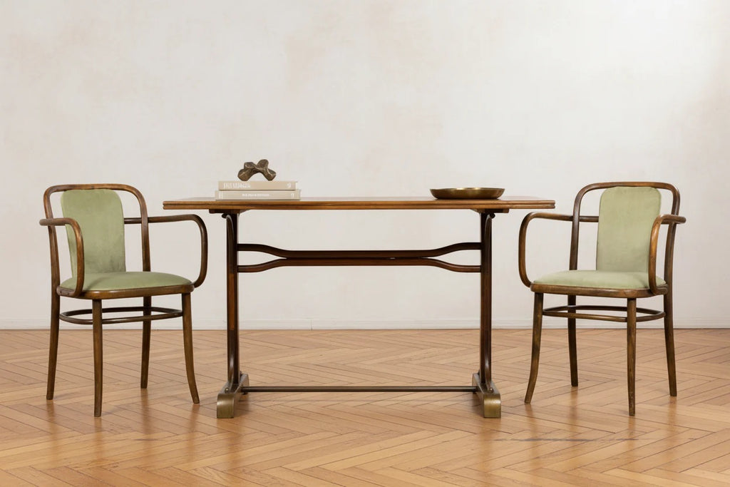 1950s Thonet Bentwood Armchairs in Willow Green Velvet – Pair
