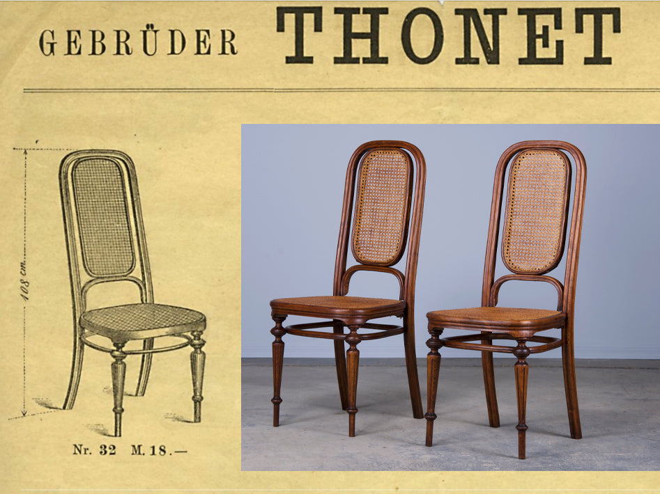 Antique Austrian Bentwood Dining Chairs W/ Cane Seats by THONET - Set of 6