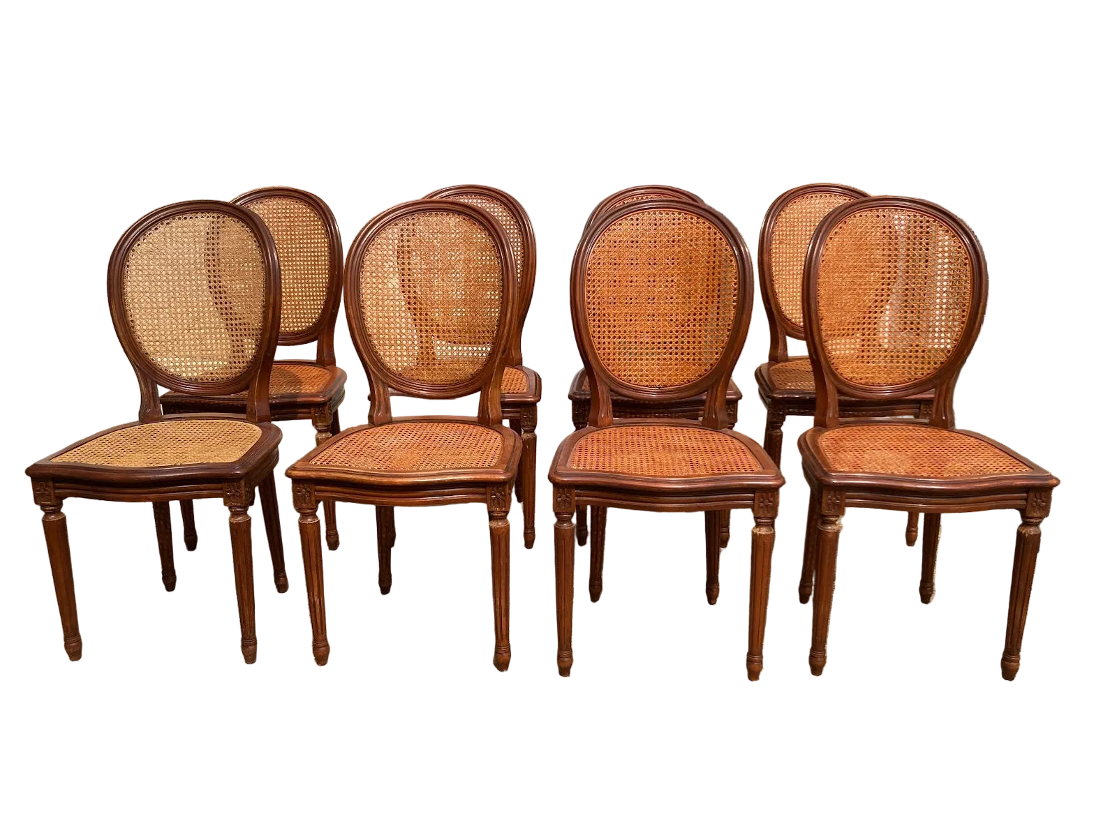 ON HOLD French Louis XVI Style Maple and Cane Dining Chairs - Set of 8 ￼