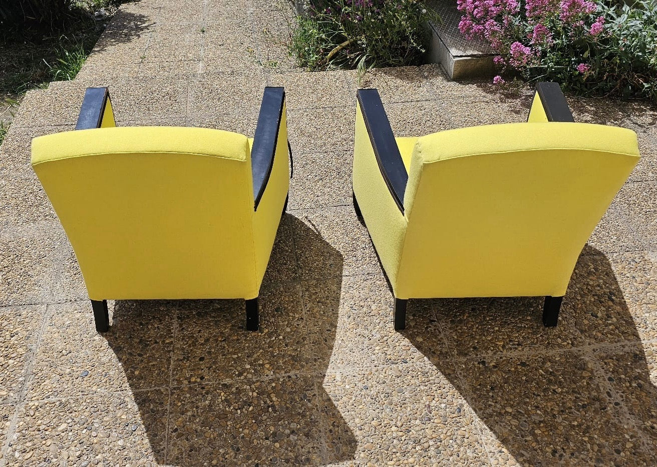 1930s French Art Deco Club Chairs in Yellow Velvet - A Pair