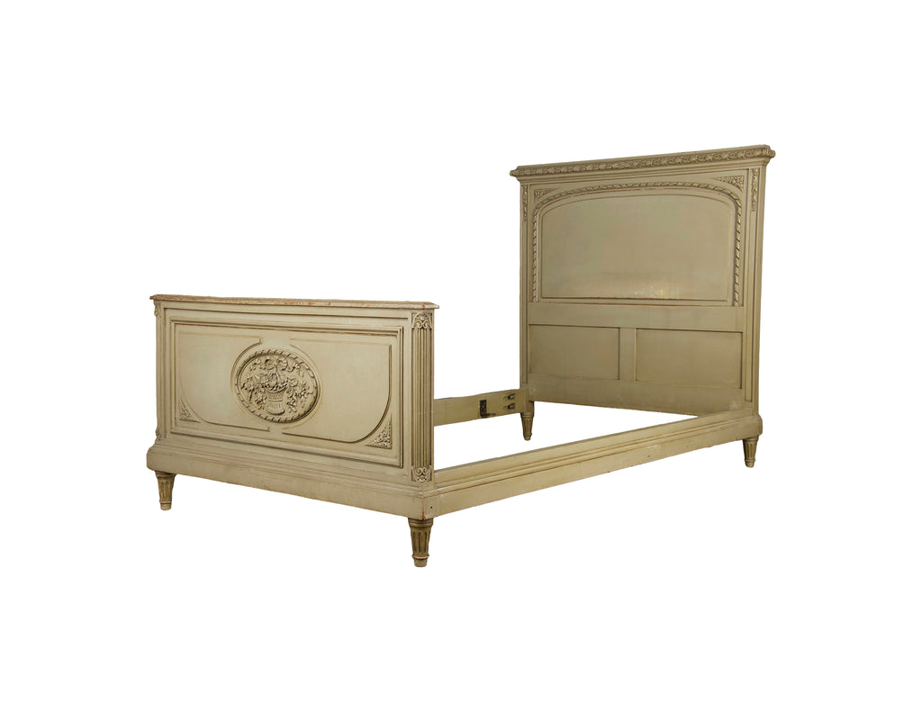 Antique French Louis XVI Painted Green Twinsize Bedframe